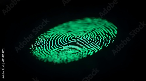 Glowing green fingerprint on dark background for security and technology concepts