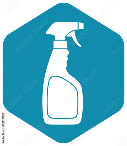 Cleaning spray bottle icon inside hexagon geometric badge modern household sanitizer symbol minimal vector illustration for hygiene and maintenance design