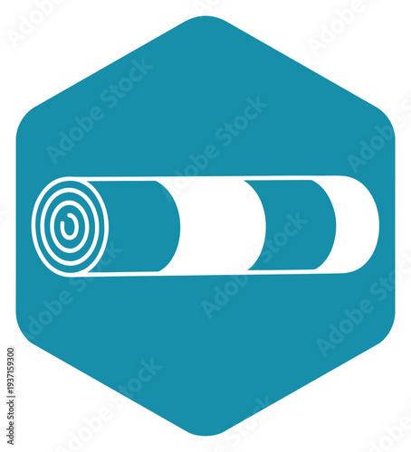Rolled yoga mat fitness equipment icon inside hexagon geometric badge modern workout accessory symbol vector illustration for sport and wellness design