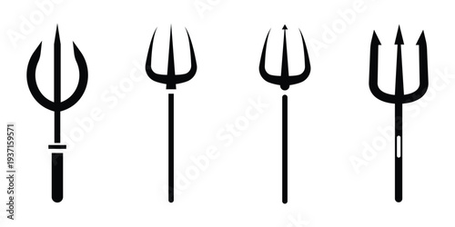 Trident Silhouette Icon Set – Mythology, Poseidon, and Fantasy Vector Illustrations
