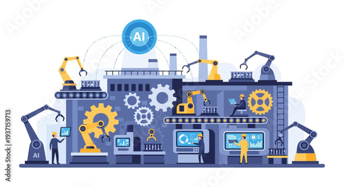 AI Driven Industrial Automation Concept: Smart Manufacturing, Robotics, and Digital Factory Transformation