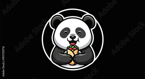 Cartoon panda character with food