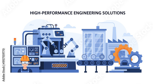 Smart Factory Automation & Engineering Solutions: Robotic Arms, Production Line, Industry 4.0, and Worker in Modern Industrial Manufacturing.