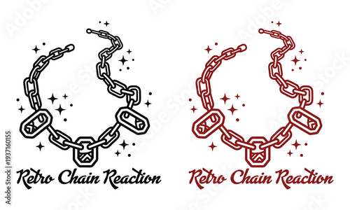 Retro chain reaction logo with sparkling stars