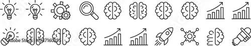 Line of business and technology symbols line lightbulb gear brain