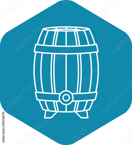 Wooden barrel icon inside hexagon geometric badge vintage storage container symbol minimal vector illustration for brewery winery and rustic design