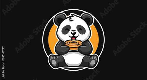Cartoon panda eating donut graphic