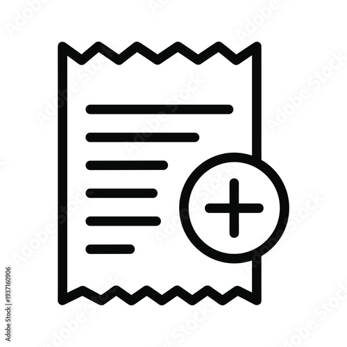 Icon of a receipt with a plus sign indicating addition or new entry