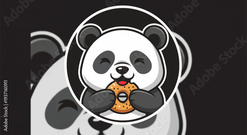 Cartoon panda eating donut illustration