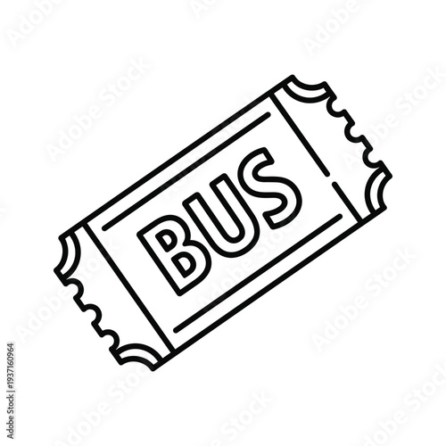 Black and white illustration of a bus ticket stub with the word bus printed on it