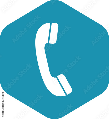 Telephone handset icon inside hexagon geometric badge modern communication symbol call support logo vector illustration for contact and customer service design
