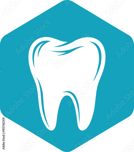 Dental tooth logo icon inside hexagon geometric shape modern dentistry healthcare symbol vector illustration for clinic branding and medical design
