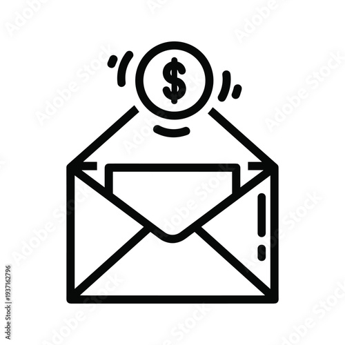 Illustration of an envelope with a rising dollar sign symbolizing money transfer via mail