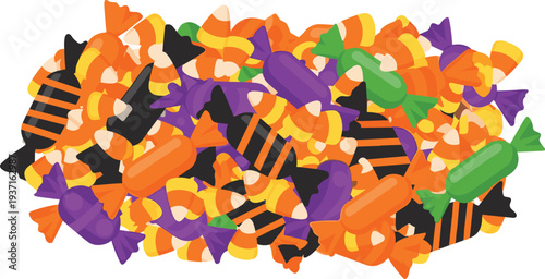 Colorful Halloween candies in a vibrant pile