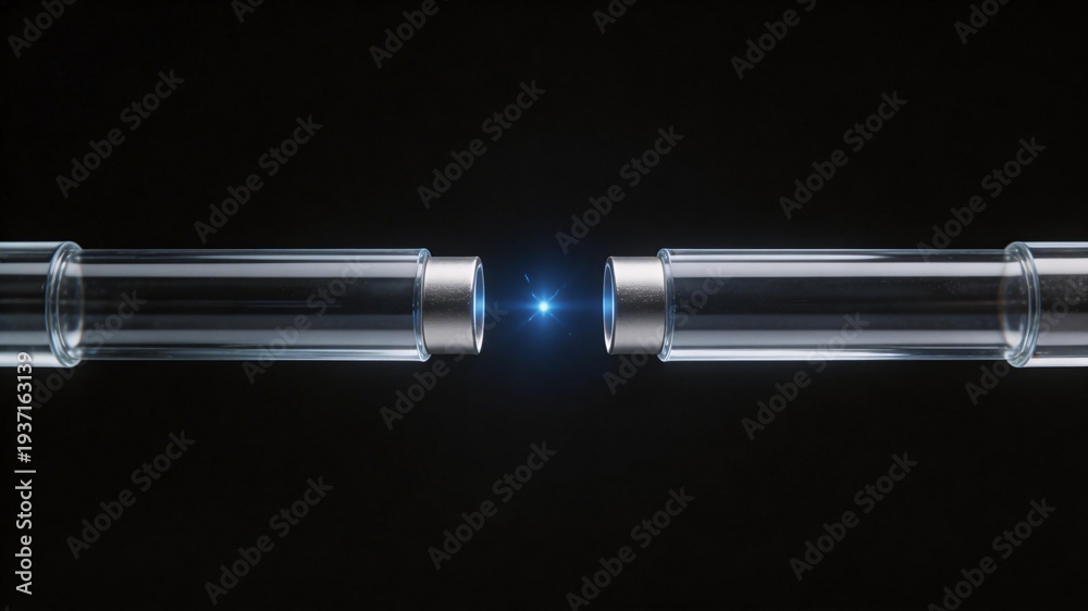 Naklejka premium Futuristic glass tube connectors forming a blue energy spark on black background