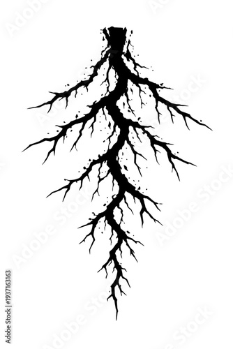 Black lightning bolt on white background, electric discharge, stormy weather, vector illustration, abstract energy