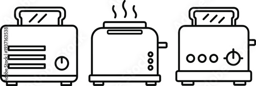 Modern toaster appliance line icon set kitchen breakfast equipment outline vector collection for cooking and home appliance design