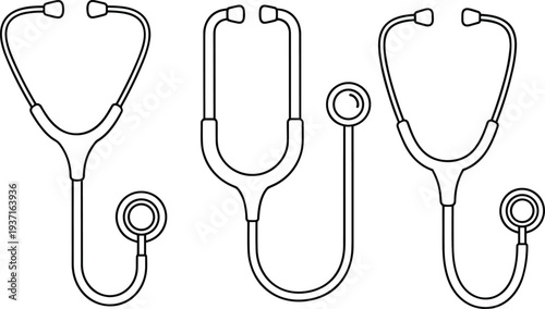 Stethoscope outline icon set medical equipment line art healthcare tool doctor instrument vector illustration collection