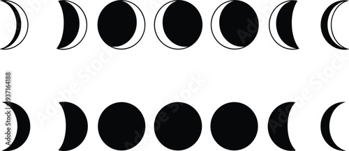 Moon phase icon set crescent half full lunar cycle silhouette astronomy celestial symbols vector illustration collection