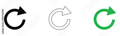 Refresh Rotate Vector Icons Set | Black Outline Green Circular Arrow Illustrations