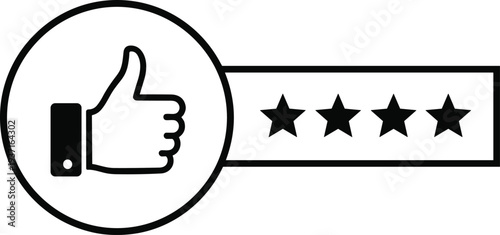 Five star rating badge with thumbs up icon customer review feedback symbol quality approval vector illustration design
