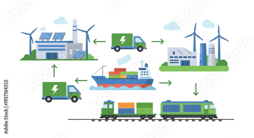 Renewable Energy Powered Sustainable Logistics and Production Supply Chain Diagram