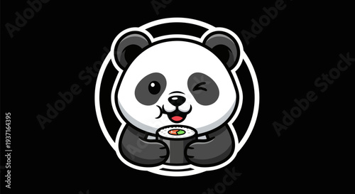 Cartoon panda eating sushi