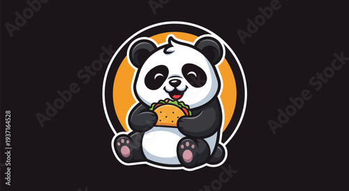 Cartoon panda eating taco illustration