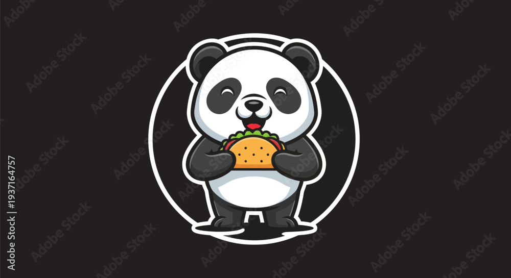 Fototapeta premium Cartoon panda eating taco illustration