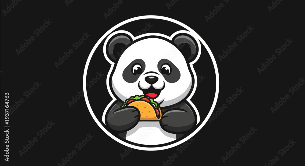 Fototapeta premium Cartoon panda eating taco illustration