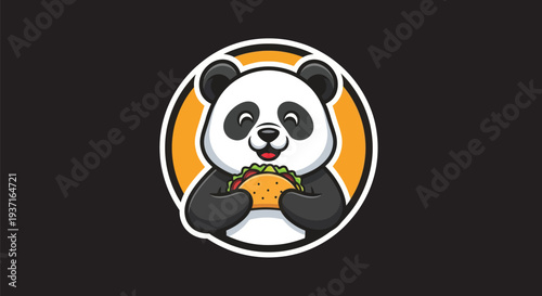 Cartoon panda eating taco illustration