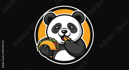 Cartoon panda eating taco illustration