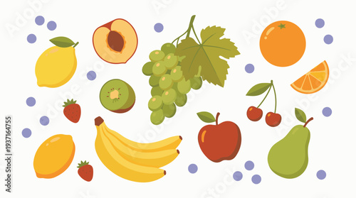 Colorful fresh fruit and berry collection, healthy eating vector illustration