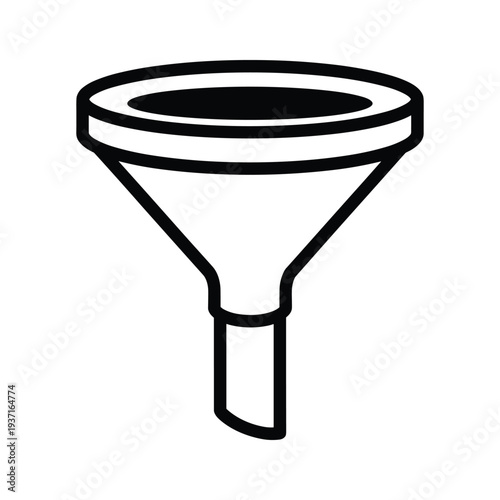 Black and white illustration of a funnel with a narrow spout