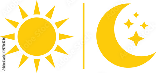 Sun and moon icon set day night symbol with stars minimal flat celestial vector illustration design collection