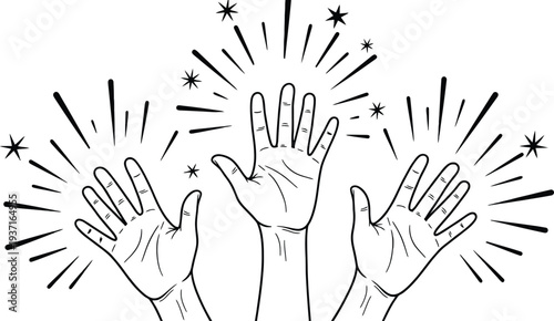 Vector simple linear illustration, hands and gestures, hand drawn illustration, poster, logo, print design template, business cooperation and teamwork concept