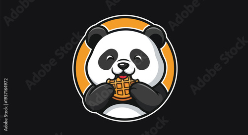Cartoon panda eating waffle illustration