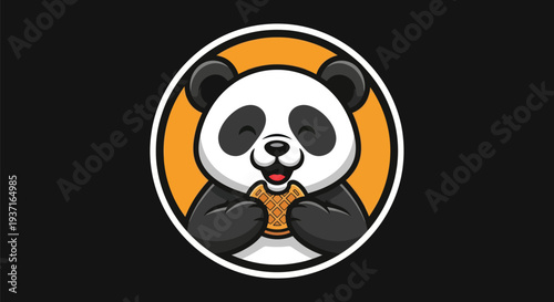 Cartoon panda eating waffle illustration