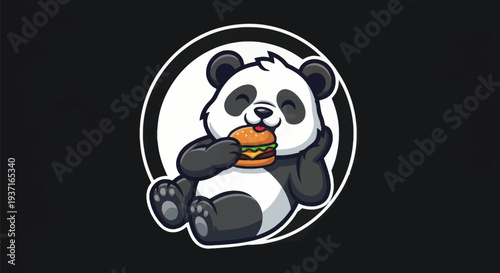 Cartoon panda enjoying a burger