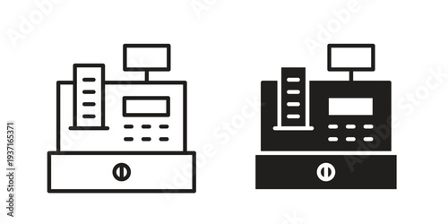 Cash register icon with editable stroke and solid design vectors