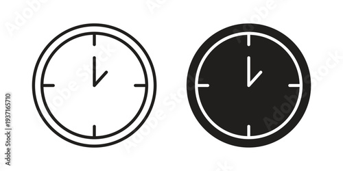 Clock icon with editable stroke and solid design vectors