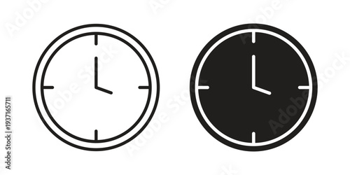 Clock icon with editable stroke and solid design vectors