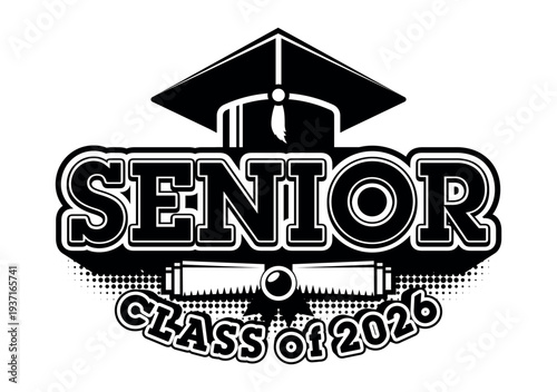 Lettering Senior Class of 2026 for greeting, invitation card. Text for graduation design, congratulation event, T-shirt, party, high school or college graduate. Vector on transparent background