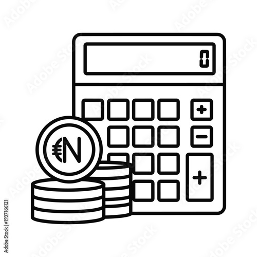Calculator with nigerian naira coins and currency symbol representing financial calculations