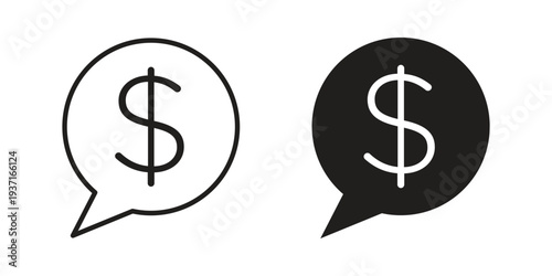 Comment dollar icon with editable stroke and solid design vectors