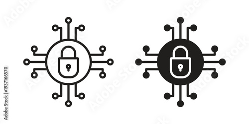 Cyber security icon with editable stroke and solid design vectors