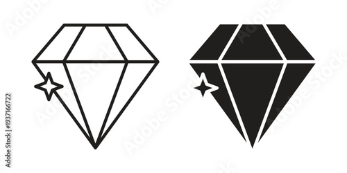 Diamond icon with editable stroke and solid design vectors