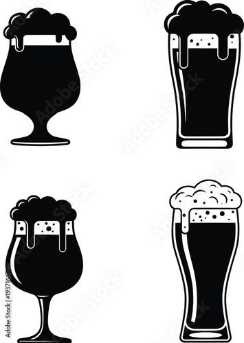 01. Beautiful collection of craft beer glass silhouettes with thick foam head including pint and tulip glasses.