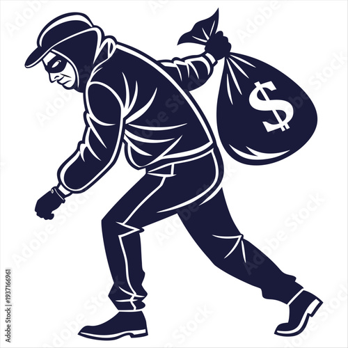 thief icon robber with money bag vector silhouette