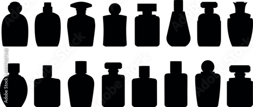 Collection of various perfume and liquor bottle silhouettes